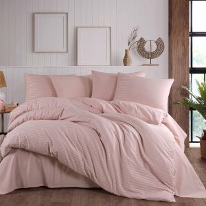 סט מצעים ג’קארד פסים 100% כותנה – צבע ורוד