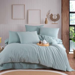 סט מצעים ג’קארד פסים 100% כותנה – צבע טורקיז בהיר